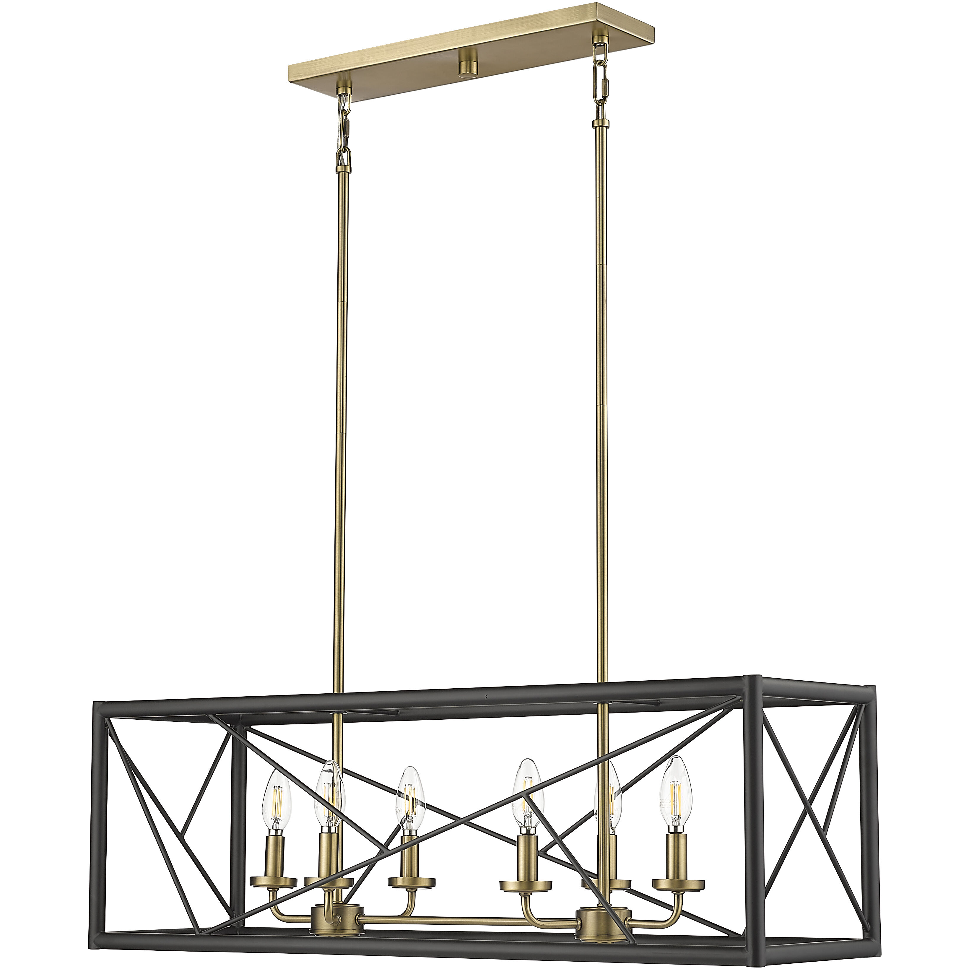 Surrey 6 Light 34 inch Matte Black/Vintage Brass Linear Chandelier Ceiling Light